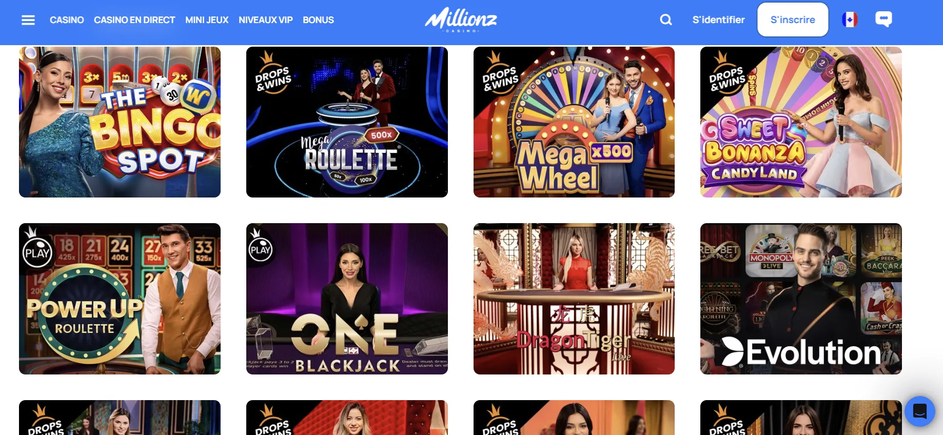 Jeux en direct et Live Casino Millionz